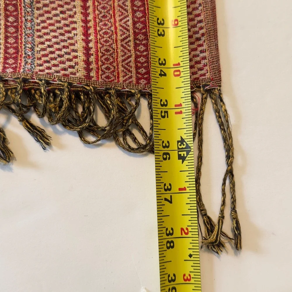 Pashmina Silk Blend Paisley Floral Scarf Wrap Red Orange Fringed Tassel 76x27
